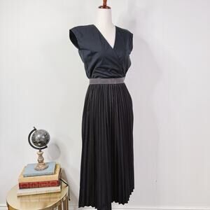 Brunello Cucinelli Black Cotton Pleated Dress XS NWT Made in Italy Minimalist